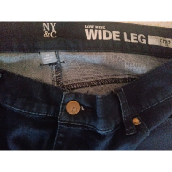 NY&C New York & Company Wide Leg Crop Jeans Indigo Low Rise Dark Wash Denim 12 - Picture 2 of 3